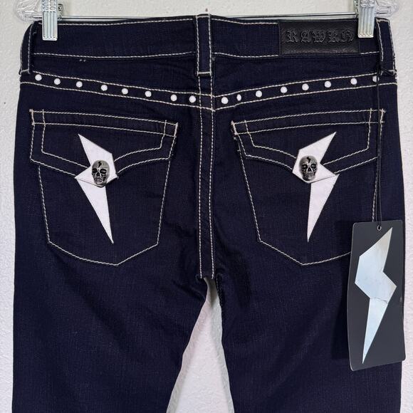 Rawkn Y2K Jeans Womens 28 Skull Studded Low Rise Denim Key Closet Skater Rocker - Picture 8 of 14